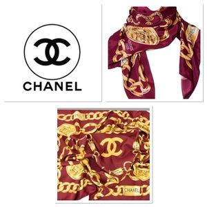 CHANEL*****burgundy red AUTHENTIC scarf .